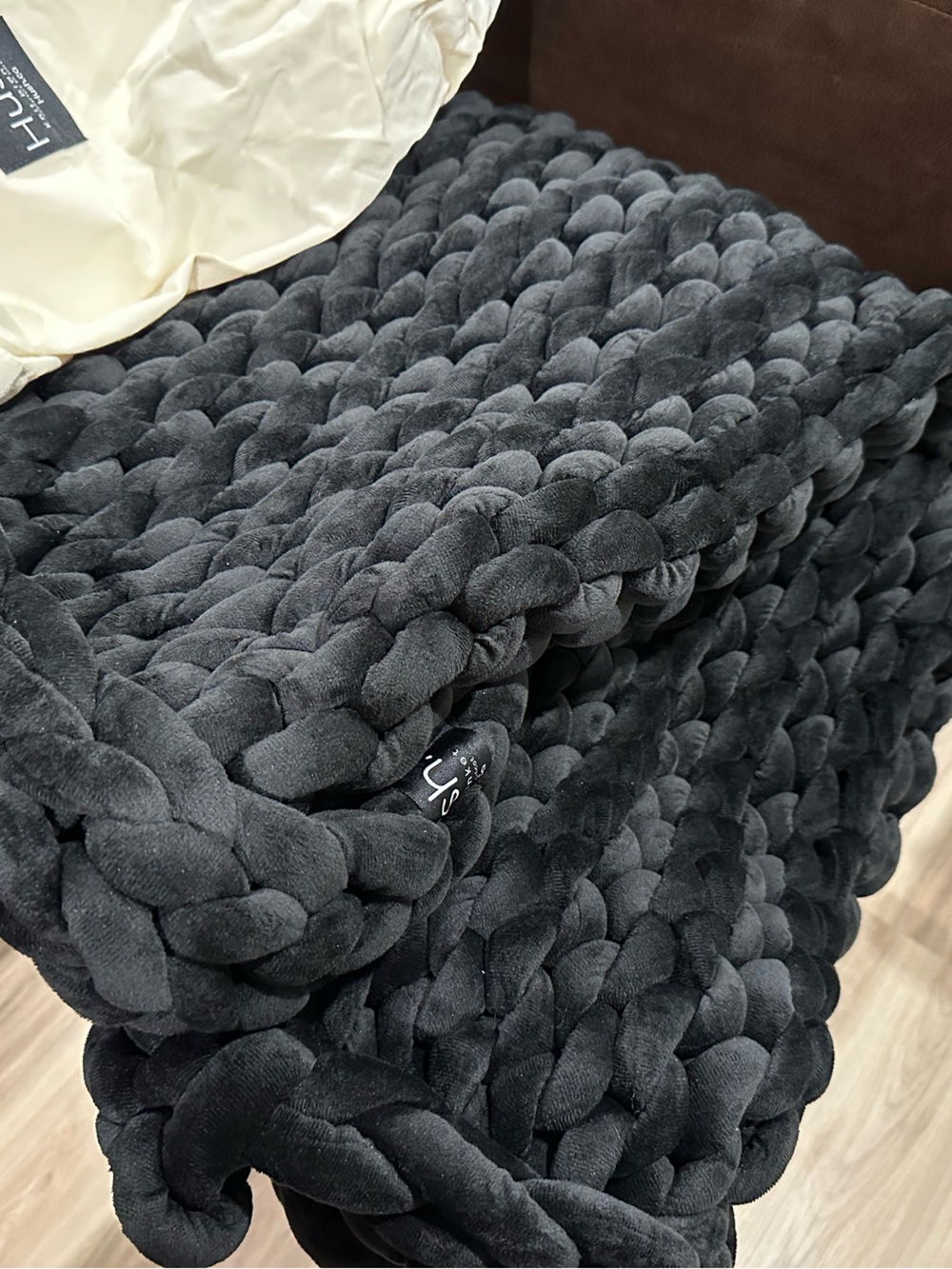 Hush Knit Weighted Blanket - Black - Mink Velour
